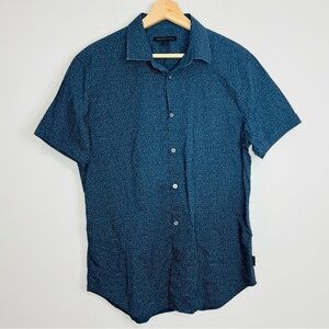 John Varvatos Patterned Navy Casual Button Up Medium